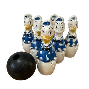 Vintage Donald Duck Bowling Set 6 Pins and Ball Walt Disney Productions 1960s